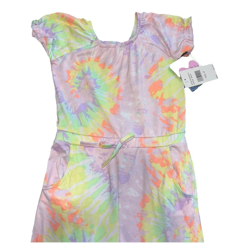 FreeStyle Revolution Pastel Tie-Dye Jumpsuit Pockets Girls 4T One Piece Outfit - Picture 4 of 7